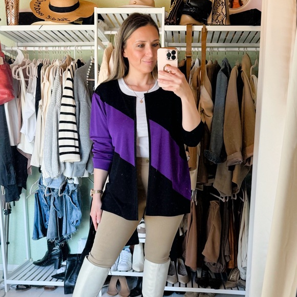 Misook‎ Purple and black Color Block Cardigan 2x - Picture 1 of 7